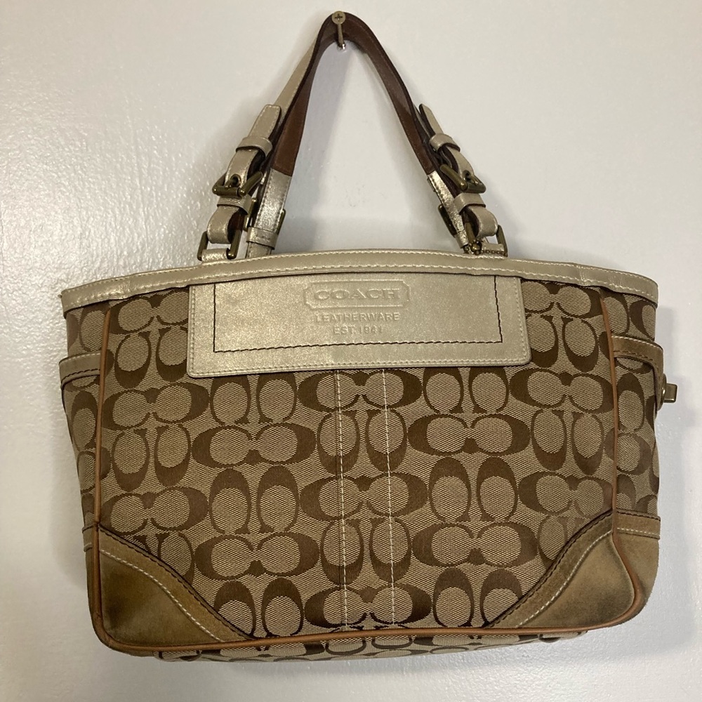 Like new beige pewter coach satchel bag